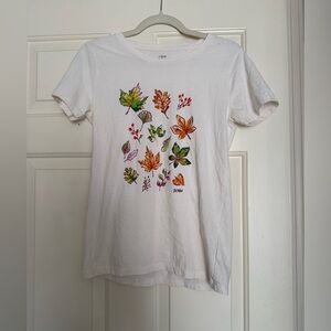 J. Crew White Tee with Leaf Design